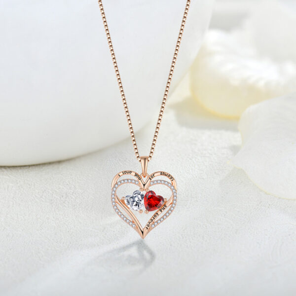 S925 Silver Double Love Necklace With Rhinestones Fashion Personality Heart-shaped Necklace Valentine's Day Gift - Image 4