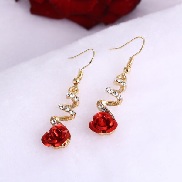 Fashion Jewelry Ethnic Red Rose Drop Earrings Big Rhinestone Earrings Vintage For Women Rose Gold Spiral Dangle Earring - Image 5