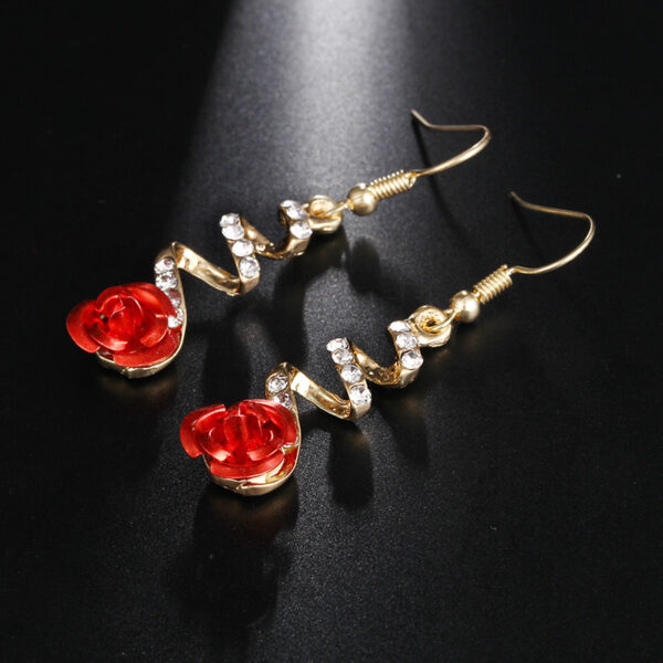 Fashion Jewelry Ethnic Red Rose Drop Earrings Big Rhinestone Earrings Vintage For Women Rose Gold Spiral Dangle Earring - Image 2